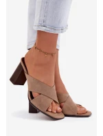 Dámské sandály na podpatku tmavě béžové Denessa