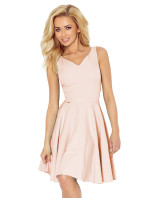 Společenské šaty luxusní s kolovou sukní středně dlouhé světle růžová - Růžová / XL - Numoco
