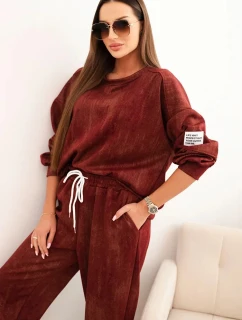 Dámská oversize souprava z viskózy s efektem praní bordová