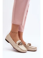 Dámské kožené mokasíny s ozdobou Laura Messi 2761 béžové