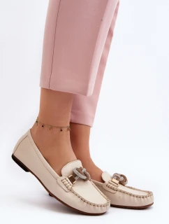 Dámské kožené mokasíny s ozdobou Laura Messi 2761 béžové