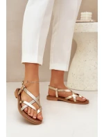 Kožené Ploché Sandály S Propletenými Pásky Zazoo 40429 Zlaté