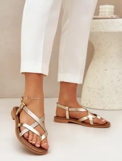 Kožené Ploché Sandály S Propletenými Pásky Zazoo 40429 Zlaté