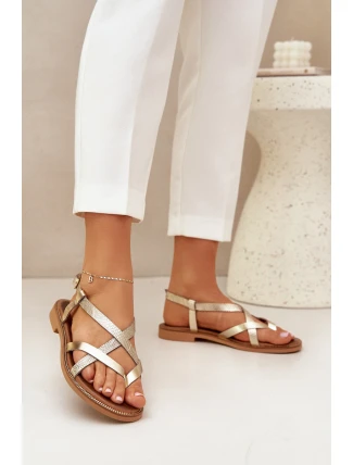 Kožené Ploché Sandály S Propletenými Pásky Zazoo 40429 Zlaté