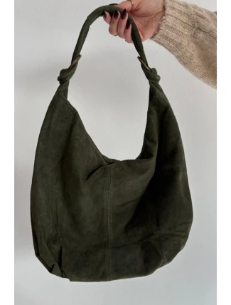 Kabelka Z Přírodního Semiše Tmavě Zelená Floriah