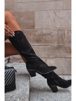 Dámské cowboy kozačky na sloupkovém podpatku z eko semiše Coretta – černé