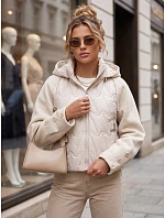 Dámská prošívaná bunda s odnímatelnou kapucí, béžová, FashionStreet TY5934 Dámská prošívaná bunda s odnímatelnou kapucí, béžová, FashionStreet TY5934