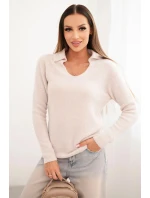 Svetr dámský z baby alpak s límcem a výstřihem do V béžový Svetr dámský z baby alpak s límcem a výstřihem do V béžový