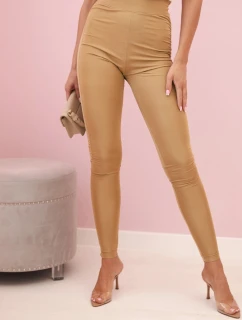 Dámské legíny s vysokým pasem z elastického materiálu camelové