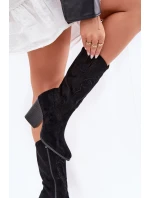 Děrované Kovalové Kozačky Na Podpatku Černé S.Barski HY51-606