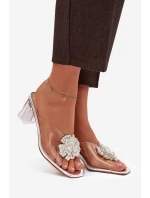 Průhledné nazouváky na podpatku s ozdobou D&A MR1037-20 stříbrné