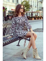 JENNY - Pohodlné dámské šaty s panteřím vzorem a se zavazováním v pase 275-3