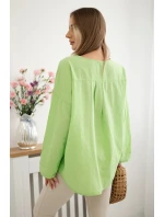 Košilová halenka s vyšívaným vzorem jasně zelená