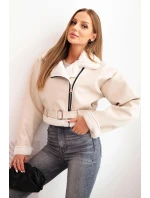Dámská pilotka z ekokůže s podšívkou a páskem béžová