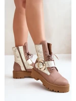 Zazoo 2942 Kožené Boty Worker Se Zlatým Sponou Béžové