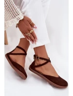 Dámské semišové barefoot baleríny s pásky Zazoo – čokoládové