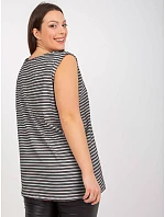 Bavlněný pruhovaný top plus size tmavě modro-bílý (7952)