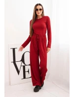 Dámský viskózový komplet s halenkou a širokými kalhotami bordový