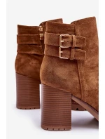 Zamszové Botky Na Podpatku Hnědé Makeline