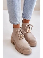 Zazoo 2952 Kožené Boty Se Zlatou Dekorací Béžové