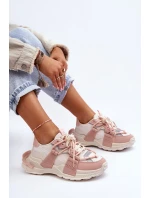 Dámské módní sportovní boty šněrované béžovo-růžové Chillout!