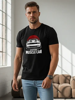 Pánské bavlněné tričko s potiskem muscle car černé FashionStreet NX046R