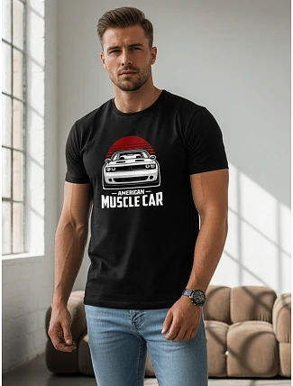 Pánské bavlněné tričko s potiskem muscle car černé FashionStreet NX046R