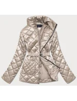 Béžová prošívaná dámská bunda s páskem (BH2208) Béžová prošívaná dámská bunda s páskem (BH2208)