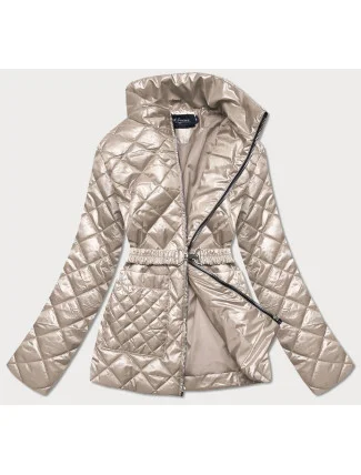 Béžová prošívaná dámská bunda s páskem (BH2208) Béžová prošívaná dámská bunda s páskem (BH2208)