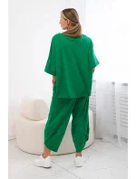 Bavlněný komplet halenka + kalhoty zelený