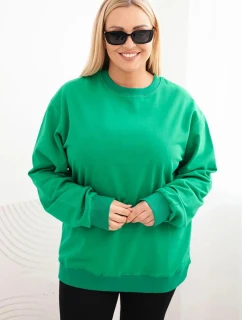 Dámská mikina s okrouhlým výstřihem Plus Size bavlněná basic zelená