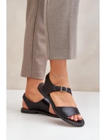 Dámské kožené ploché sandály Zazoo 3014 černé