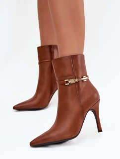 Dámské kotníkové boty na jehlovém podpatku s páskem a zlatým prvkem zateplené Camel Bellisse