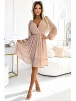 538-1 MILA Šifonové midi šaty s dlouhými rukávy a výstřihem - BEACH 538-1 MILA Šifonové midi šaty s dlouhými rukávy a výstřihem - BEACH