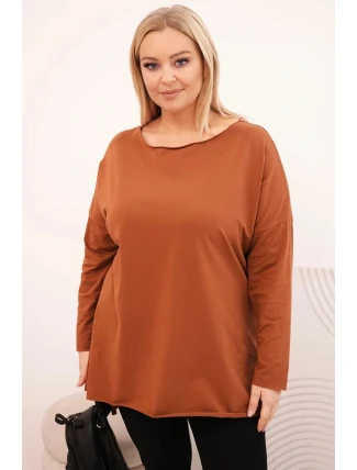 Dámská blůza Plus Size asymetrická s dlouhým rukávem tmavě camelová