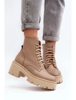 Zazoo 3413 Dámské kožené botky na robustním podpatku béžové