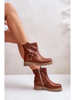Kožené Dámské Botky Na Plochém Podpatku Hnědé Lewski 3610