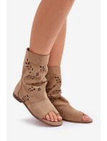 Zazoo 3437 Dámské Semišové Sandály S Holínkou Na Zip Béžové