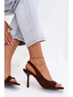 Dámské sandály na podpatku z eko semiše čokoládové Calvoria