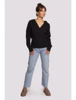 B246 Zavinovací svetr s kapucí - černý