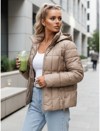 Dámská prošívaná bunda s kapucí béžová FashionStreet TY5585