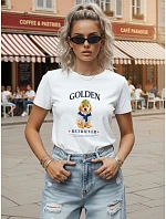 Klasické dámské tričko s potiskem psa, bílé, FashionStreet NX8020RY Klasické dámské tričko s potiskem psa, bílé, FashionStreet NX8020RY