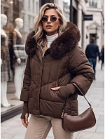 Dámská prošívaná zimní bunda s kožešinou, hnědá, FashionStreet TY5744