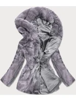 Dámská šedá bunda - kožíšek s kapucí (BR9743-9) Dámská šedá bunda - kožíšek s kapucí (BR9743-9)