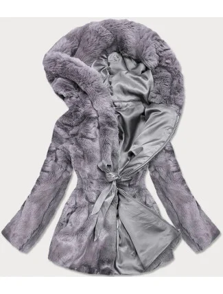 Dámská šedá bunda - kožíšek s kapucí (BR9743-9) Dámská šedá bunda - kožíšek s kapucí (BR9743-9)