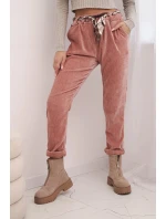 Dámské kalhoty z viskózy s šátkovým pásem tmavě růžové