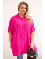 Dámská košile Plus Size z viskózy s delším zadním dílem fuchsie