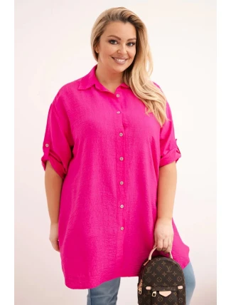 Dámská košile Plus Size z viskózy s delším zadním dílem fuchsie
