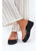 Dámské pantofle s průhledným páskem na klínu černé Meltiana