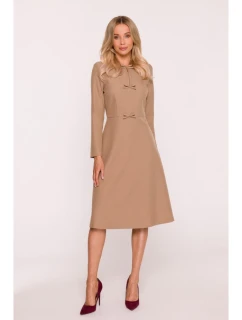 S413 Šaty s mašlemi - béžové
